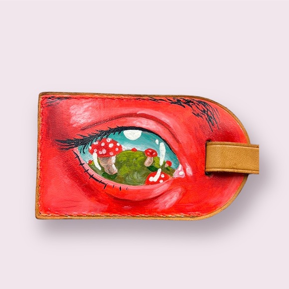 Hand Painted Vintage Louis Vuitton Leather Bag Tag /  Evil Eye 🧿 Talisman - Picture 1 of 11